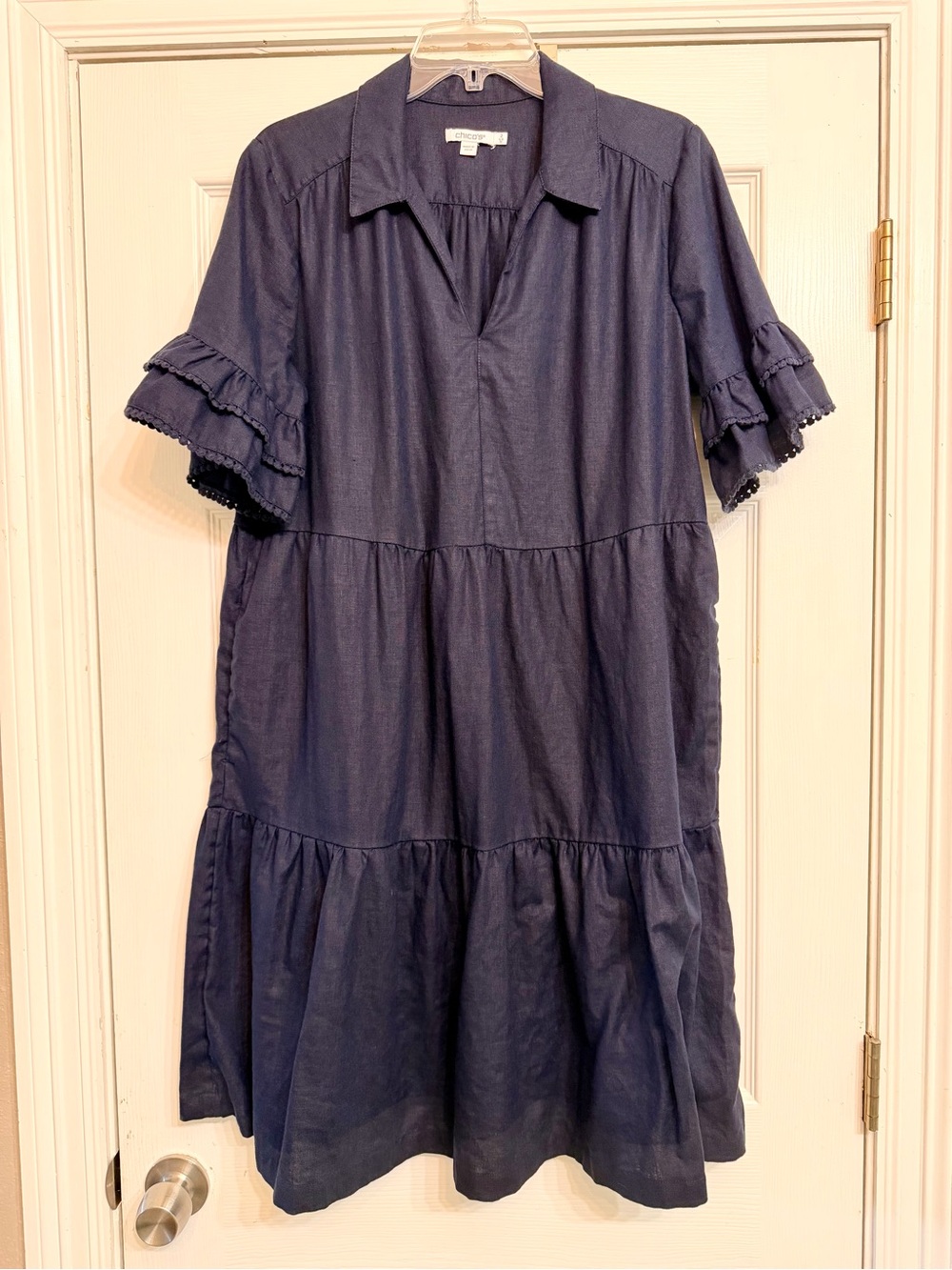 Chico's Navy Tiered V-Neck Dress - Picture 4 of 4